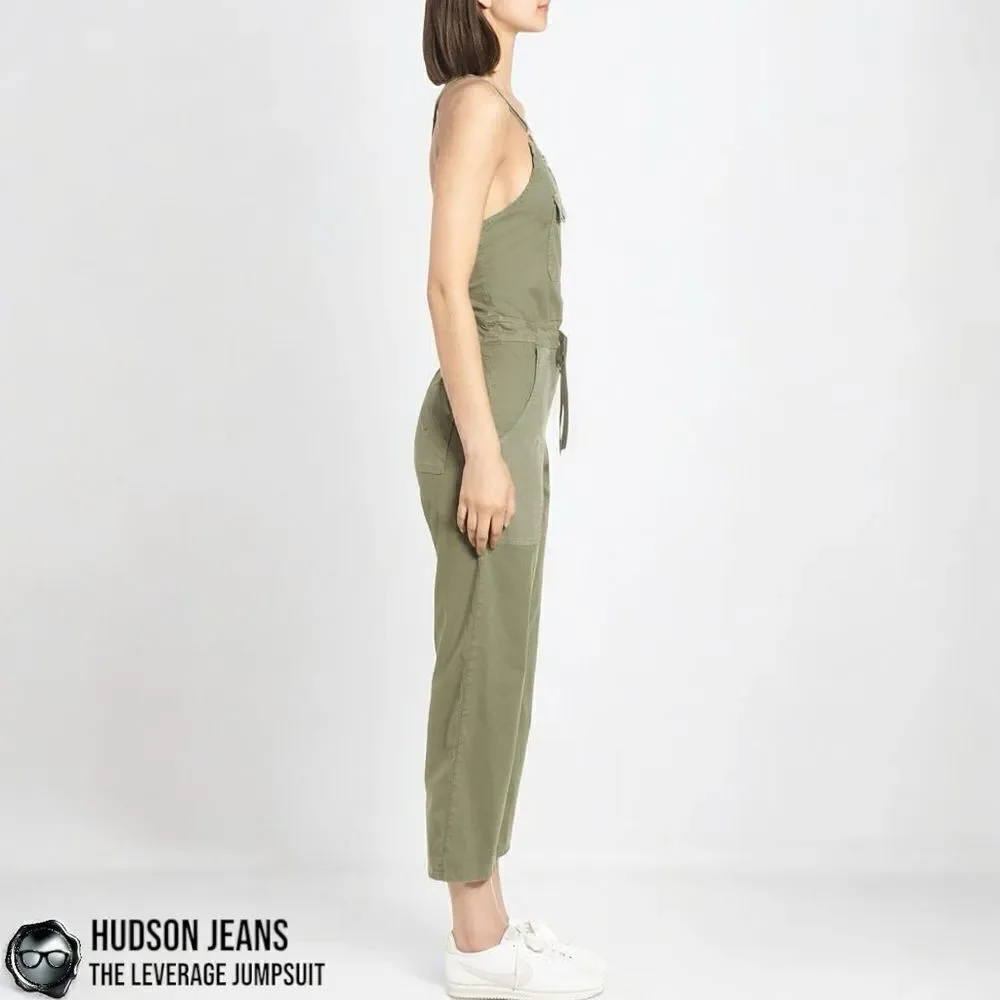 HUDSON JEANS THE LEVERAGE JUMPSUIT IN FORESTER LIGHT CAMO GREEN OVERALLS SMALL